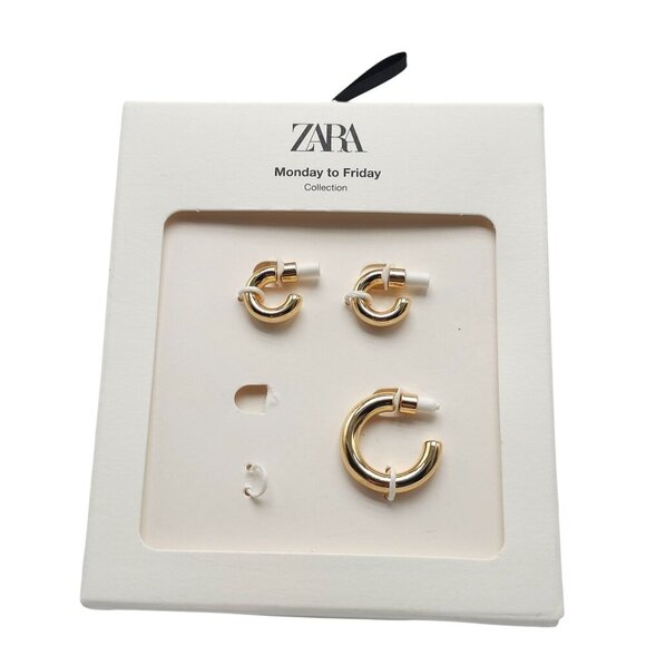 Zara Monday To Friday Collection Gold Tone Hoop Earring Set READ ME - Picture 1 of 7